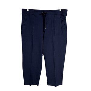 T by Talbots XL Cropped Knit Pull On Pants Navy Blue Drawstring Waist High Rise